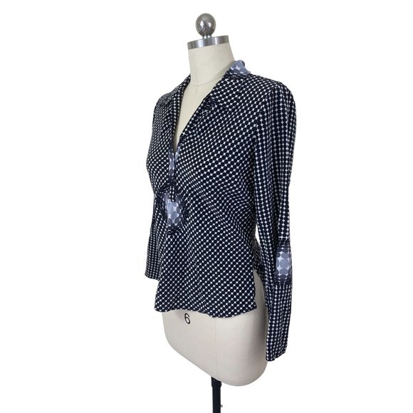 ABS by Allen Schwartz Womens Y2K Top Medium Black Silk Polka Dot Button Down - Picture 2 of 10